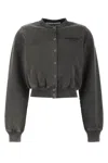 Alexander Wang Short Cotton Cardigan Ribbed Cuffs In Gray