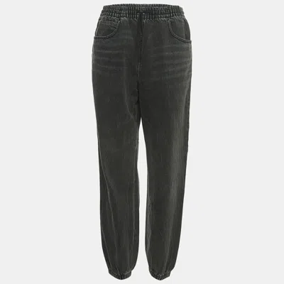 Pre-owned Alexander Wang Charcoal Grey Denim Logo Tape Drawstring Jeans S