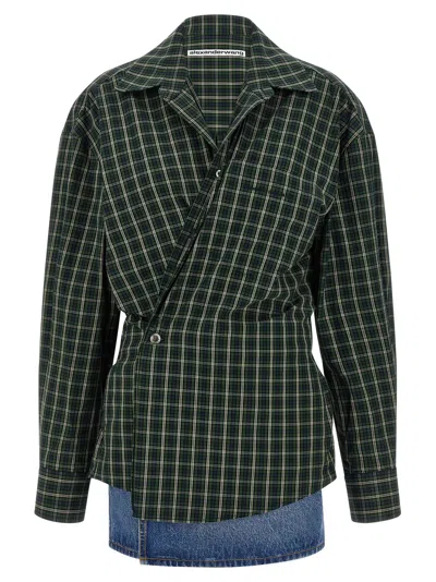 Alexander Wang Check Print Mixed-fabric Dress In Green