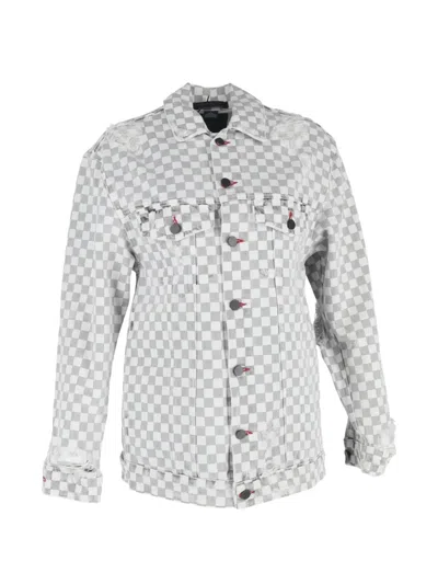 Pre-owned Alexander Wang Checkerboard-pattern Denim Jacket In White