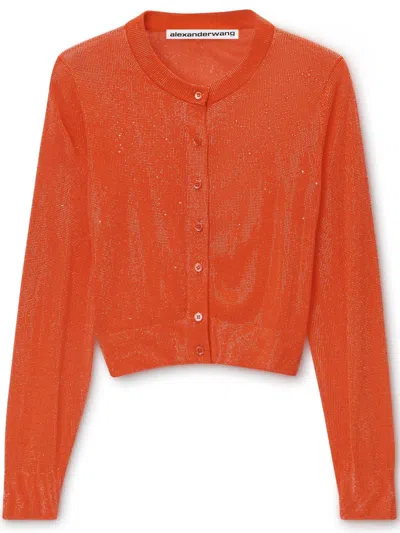 Alexander Wang Clear-bead Cropped Cardigan In Red