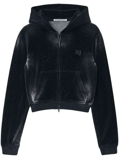 Alexander Wang Clear Bead Hotfix Hoodie In Black