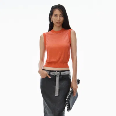 Alexander Wang Clear Bead Hotfix Knit Vest In Fiery Red