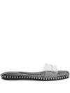 Alexander Wang Nia Ballchain Leather Sliders In Black