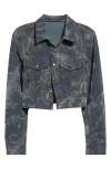 Alexander Wang Cloud Print Slim Fit Crop Trucker Jacket In Washed Smoke White