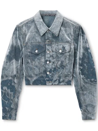 Alexander Wang Cloud-print Trucker Jacket In Blue