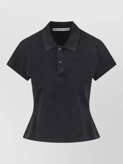 Alexander Wang Collared Denim Peplum Shirt Casual Style In Black