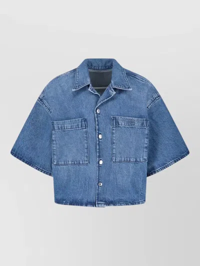 Alexander Wang Collared Short Sleeve Shirt Chest Pockets In Blue