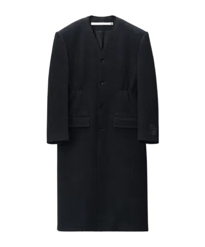 Alexander Wang Collarless Coat In Double Tweed Wool In Black