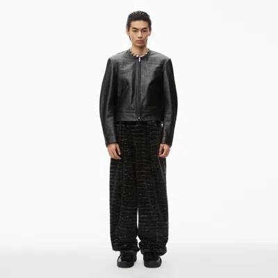 Alexander Wang Collarless Croc-embossed Leather Jacket In Black