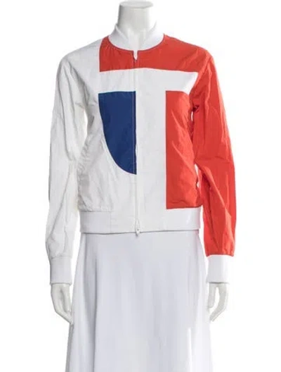 Pre-owned Alexander Wang Colorblock Pattern Bomber Jacket In Orange/white