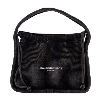 Alexander Wang Compact Minimalist Cotton Shoulder Bag In Black