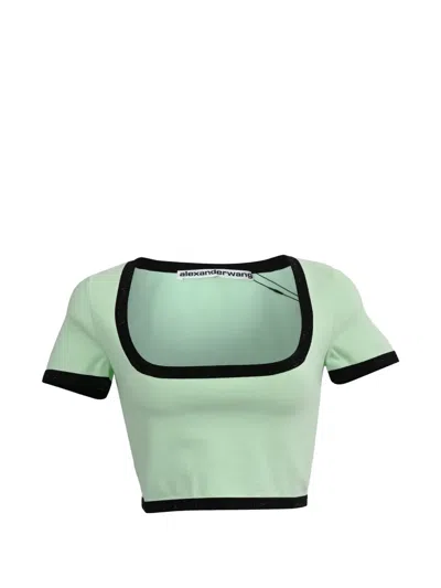 Pre-owned Alexander Wang Contrast-trim Cropped T-shirt In Green