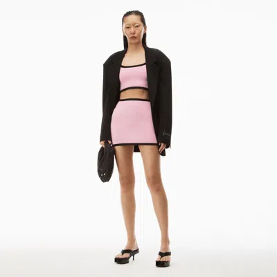 Alexander Wang Contrast Trim Mini Skirt In Compact Nylon In Light Pink
