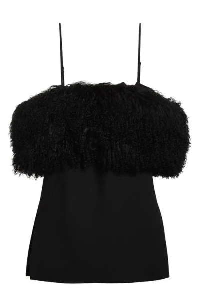 Alexander Wang Convertible Minidress With Genuine Shearling Stole In Black
