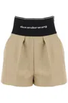 Alexander Wang Cotton And Nylon Shorts With Branded Waistband In Beige