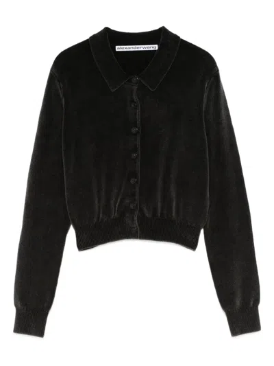 ALEXANDER WANG COTTON-BLEND CHENILLE CROPPED POLO CARDIGAN