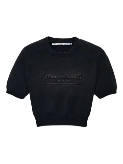 Alexander Wang Cotton-blend Chenille Cropped Pullover With Logo In Black