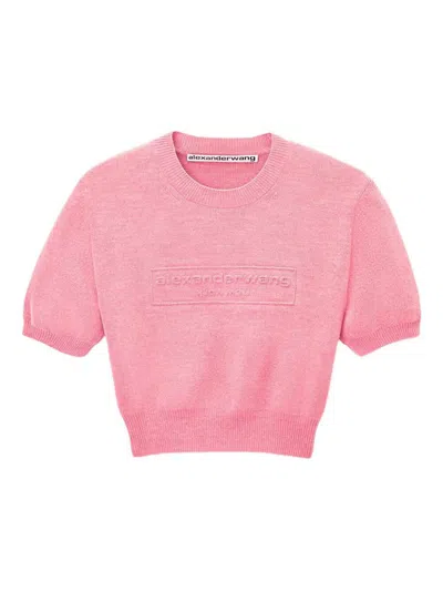 Alexander Wang Cotton-blend Chenille Cropped Pullover With Logo Clothing In Pink