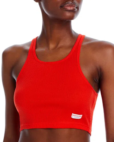 Alexander Wang Cotton Cropped Racerback Tank Top In Fiery Red