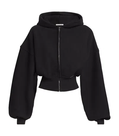 Alexander Wang Cotton Cropped Zip-up Hoodie In Black