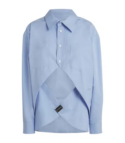 Alexander Wang Cotton Cut-out Cropped Shirt In Blue
