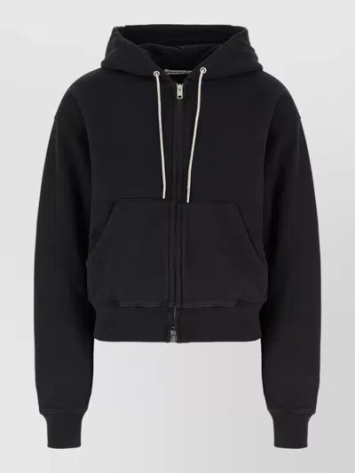 Alexander Wang Cotton Hooded Sweatshirt Drawstring Ribbed Cuffs Hem In Black