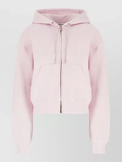 Alexander Wang Cotton Hooded Sweatshirt Front Pocket Ribbed Cuffs In Pink