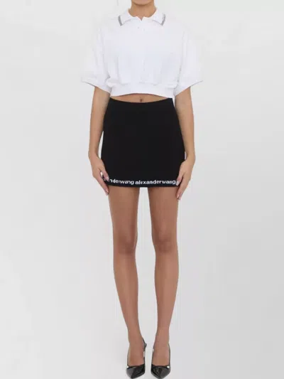 Alexander Wang Cotton Jersey Cropped Polo Shirt In Black