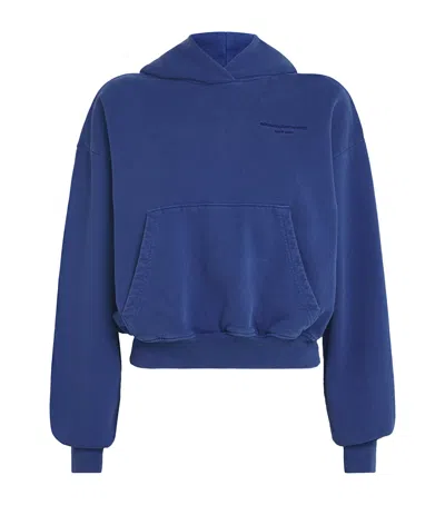 Alexander Wang Cotton Logo Cropped Hoodie In Blue