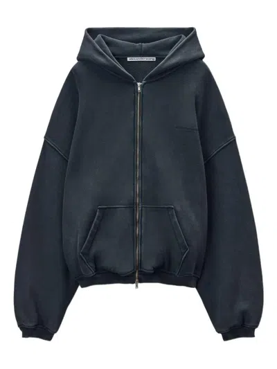 Alexander Wang Cotton Logo Zip-up Hoodie In Black