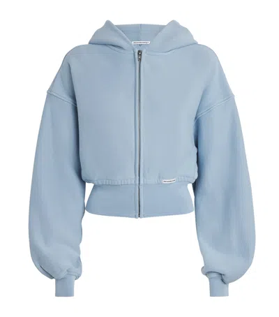 Alexander Wang Cotton Logo Zip-up Hoodie In Blue