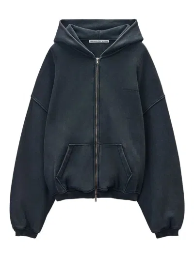 Alexander Wang Cotton Logo Zip-up Hoodie Clothing In Black