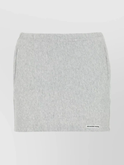 Alexander Wang Cotton Mini Skirt With Elastic Waist And Front Slit Pockets In Grey