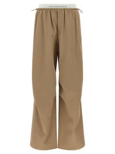 Alexander Wang Double-layer Logo-waistband Trousers In Gold