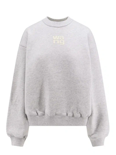 Alexander Wang Cotton Sweatshirt With Wang Print In Light Heather Grey