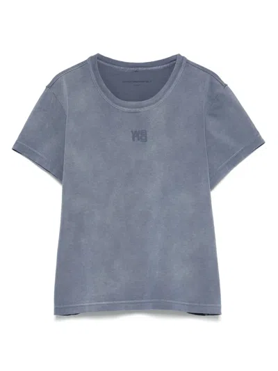 Alexander Wang Puff Logo Shrunken Cotton Jersey T-shirt In Blue
