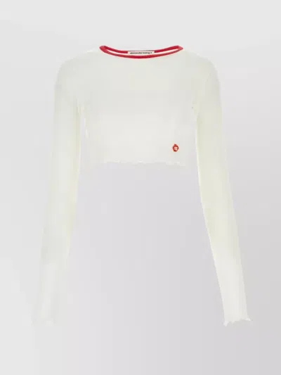 Alexander Wang Cotton T-shirt With Cropped Hem And Long Sleeves In White