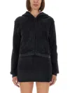 Alexander Wang Cropped Cotton Terry Sweatshirt With Zip-up Front In Black