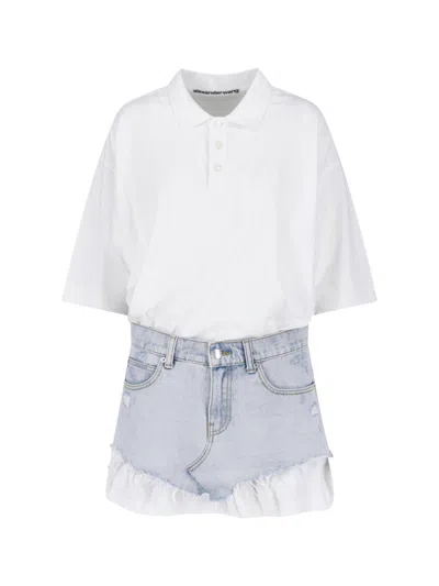 Alexander Wang Cotton-blend Stretch Dress With Contrast Trim In Blue