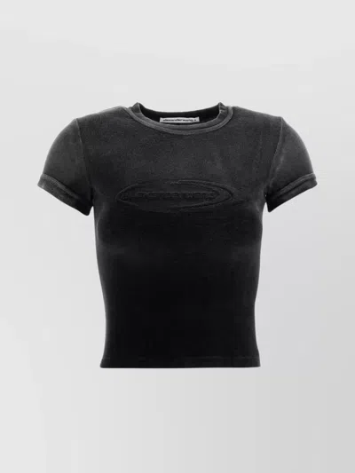 Alexander Wang Crew Neck Cropped Terry Fabric T-shirt In Black
