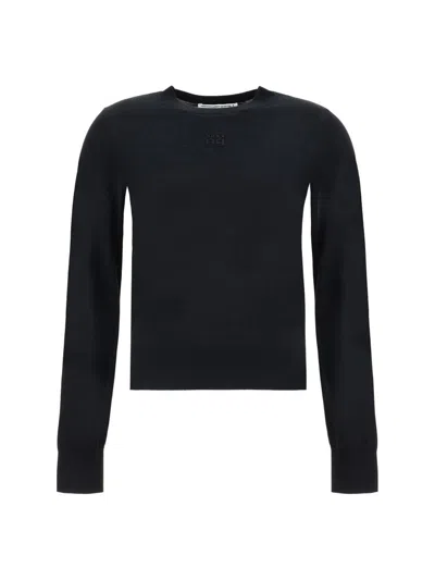 Alexander Wang Embossed Logo Crew Neck Knit Pullover In Black