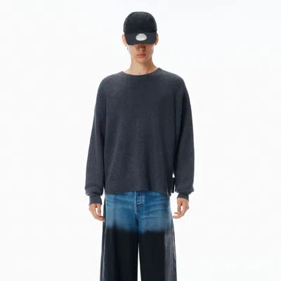 Alexander Wang Crewneck Pullover In Stretch Wool Cotton In Gray