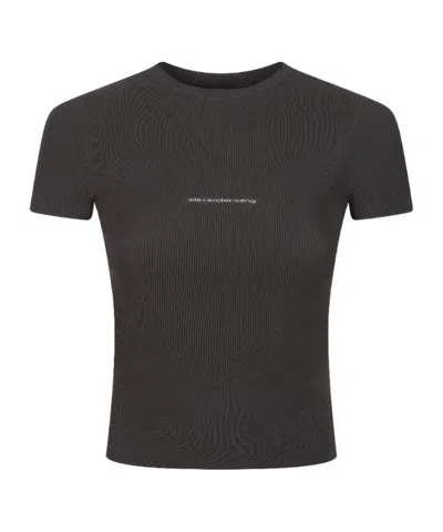Alexander Wang Ribbed-knit Logo-print T-shirt In Brown