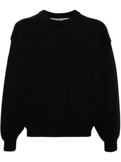 Alexander Wang Crochet-logo Cotton-blend Sweatshirt In Black