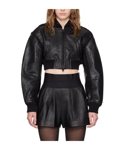 Alexander Wang Black Crocheted Leather Bomber Jacket In 001 Black