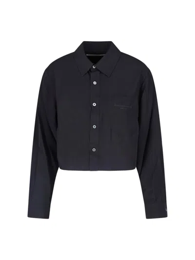 Alexander Wang Crop Button Shirt In Black