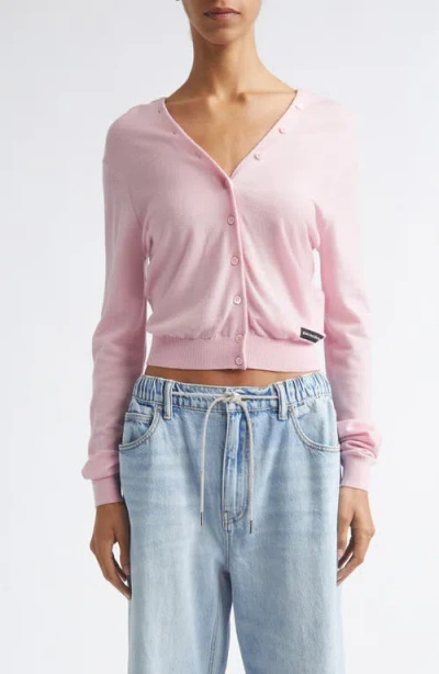 Alexander Wang Crop Continuous Placket Wool Cardigan In Pink