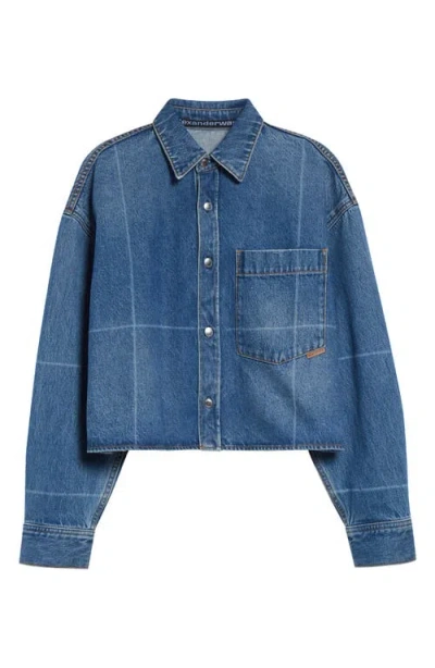 Alexander Wang Crop Denim Shirt Jacket In Blue