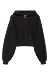 Alexander Wang Womens Faded Black Brand-patch Cropped Cotton-jersey Hoody In Blue